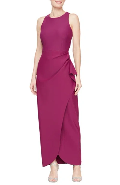 Alex Evenings Cascade Ruffle Sleeveless Sheath Gown In Passion