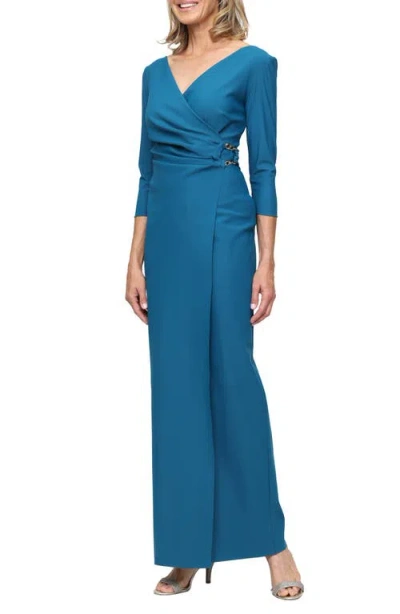 Alex Evenings Chain Detail Surplice Neckline Gown In Blue