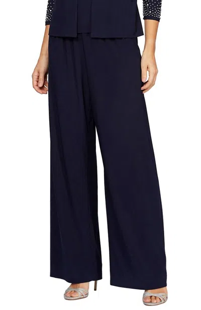 Alex Evenings Chiffon Straight Leg Pant In Navy