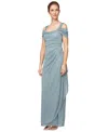 Alex Evenings Cold-shoulder Draped Metallic Gown