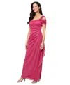 Alex Evenings Cold Shoulder Ruffle Glitter Chiffon Gown In Pink
