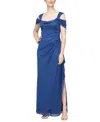 Alex Evenings Cold-shoulder Draped Metallic Petite Gown In Blue