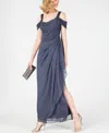 Alex Evenings Cold-shoulder Draped Metallic Petite Gown In Multi