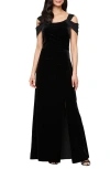 Alex Evenings Cold Shoulder Velvet Gown In Black