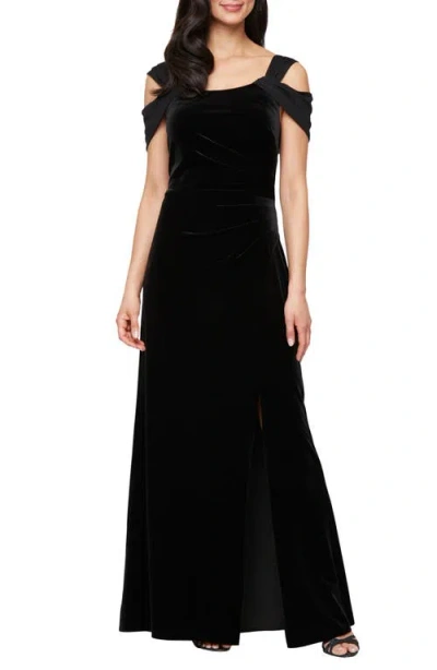 Alex Evenings Cold Shoulder Velvet Gown In Black