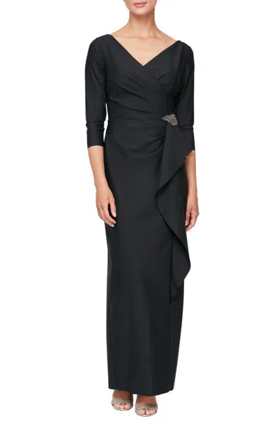 Alex Evenings Contour Collection Bead Detail Sheath Gown In Black