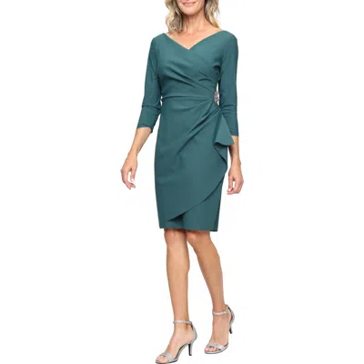 Alex Evenings Contour Collection Embellished Ruched Sheath Cocktail Dress In Green