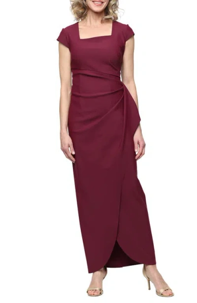 Alex Evenings Contour Collection Ruched Gown In Wine