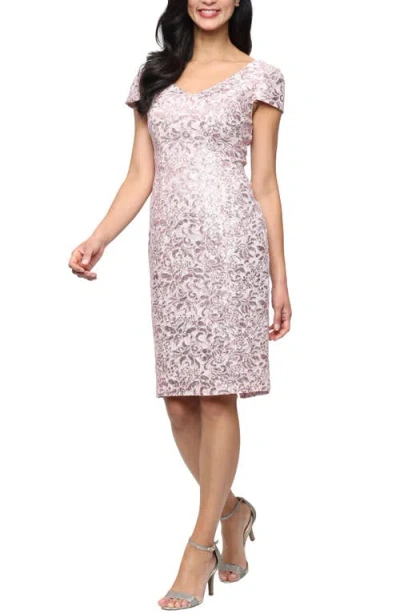 Alex Evenings Corded Lace Sheath Cocktail Dress In Black