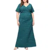 Alex Evenings Crinkle Stretch Taffeta Gown In Green