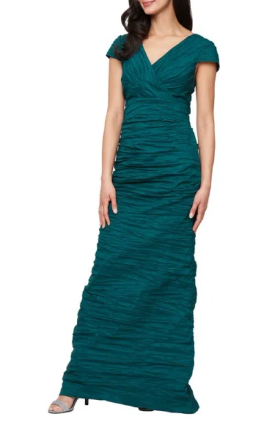 Alex Evenings Crinkle Stretch Taffeta Mermaid Gown In Green