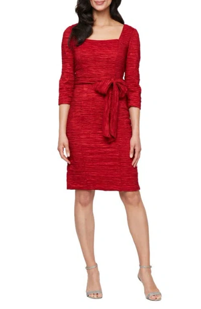 Alex Evenings Crinkle Tie Waist Stretch Taffeta Dress In Red