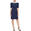 Alex Evenings Crystal Detail Stretch Crepe Cocktail Sheath Dress In Navy