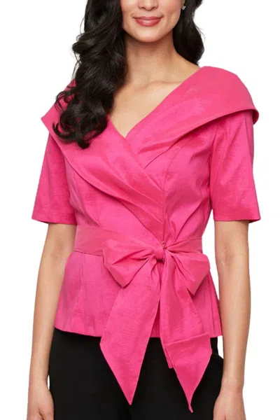 Alex Evenings Draped Crossover Shawl Tunic Blouse Top In Fuchsia In Pink