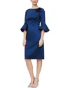 Alex Evenings Dress Women's 8 Blue Floral Detail 3/4 Bell Sleeves Sheath App1247 In Blue
