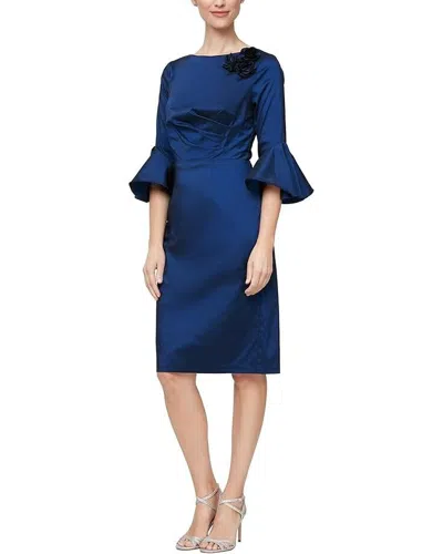 Alex Evenings Dress Women's 8 Blue Floral Detail 3/4 Bell Sleeves Sheath App1247