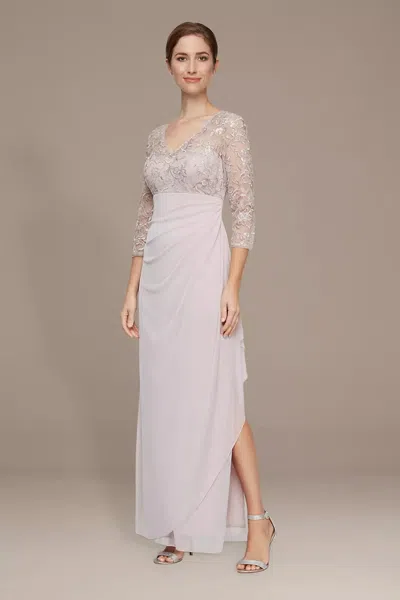 Alex Evenings Dress Women Pale Rose Floral Embroidered Side Slit V-neck Jdm507 In Pink