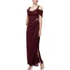 Alex Evenings Embellished Cold Shoulder Column Evening Gown In Purple