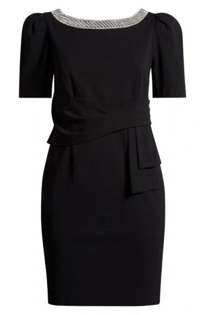 Alex Evenings Embellished Crepe Sheath Dress In Black