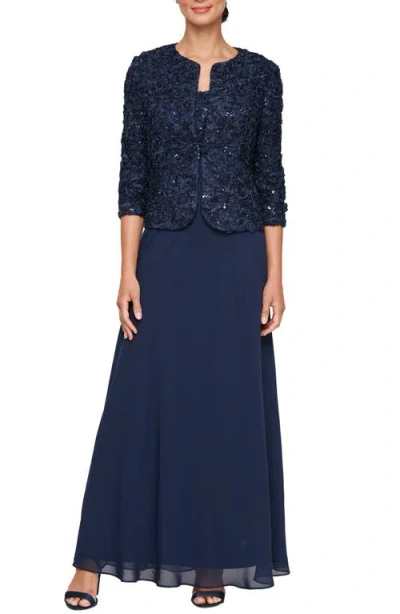 ALEX EVENINGS ALEX EVENINGS EMBELLISHED EMPIRE WAIST GOWN WITH SOUTACHE JACKET