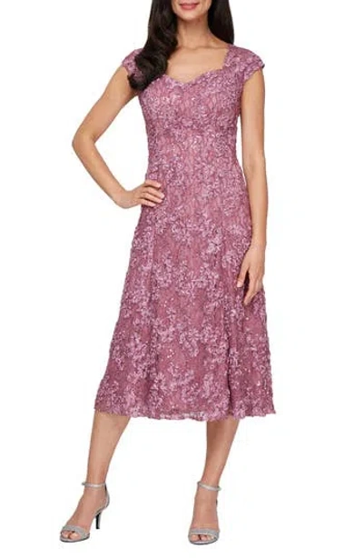 Alex Evenings Embellished Floral Soutache Lace Cocktail Dress In Purple