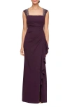 Alex Evenings Embellished Illusion Mesh Gown In Aubergine