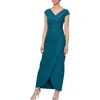 Alex Evenings Embellished Jersey Column Formal Gown In Deep Teal