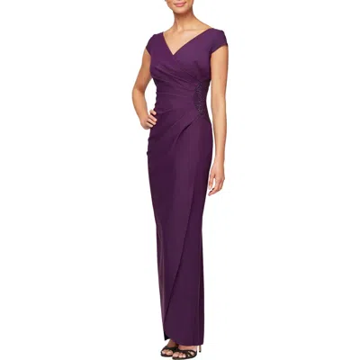 Alex Evenings Embellished Jersey Column Formal Gown In Summer Plum