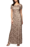 Alex Evenings Embellished Lace A-line Evening Gown In Champagne