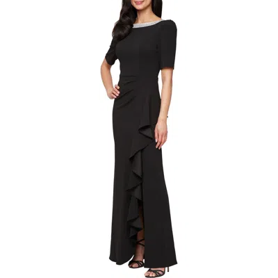 Alex Evenings Embellished Neck A-line Gown In Black