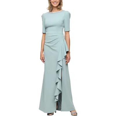 Alex Evenings Embellished Neck A-line Gown In Blue