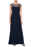 ALEX EVENINGS EMBELLISHED NECK CAP SLEEVE JERSEY GOWN