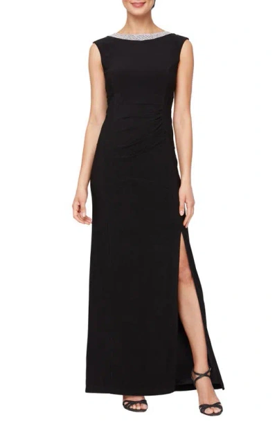 ALEX EVENINGS ALEX EVENINGS EMBELLISHED NECK GOWN