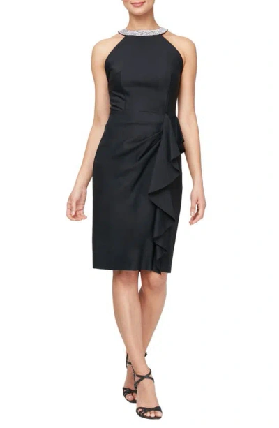 Alex Evenings Embellished Neck Sheath Dress In Black