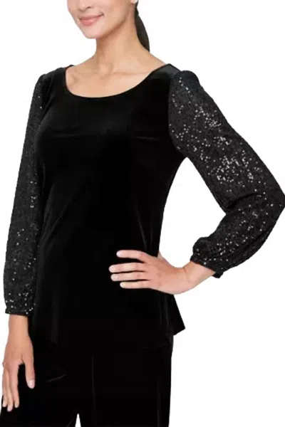 Alex Evenings Embellished Ruched Waist Blouse In Black