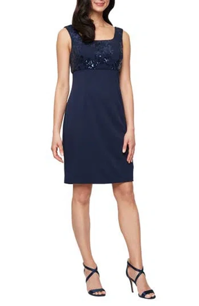 Alex Evenings Embellished Scuba Crepe Cocktail Dress With Jacket In Blue