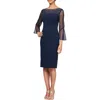 Alex Evenings Embellished Short Sheath Cocktail Dress In Navy/silver