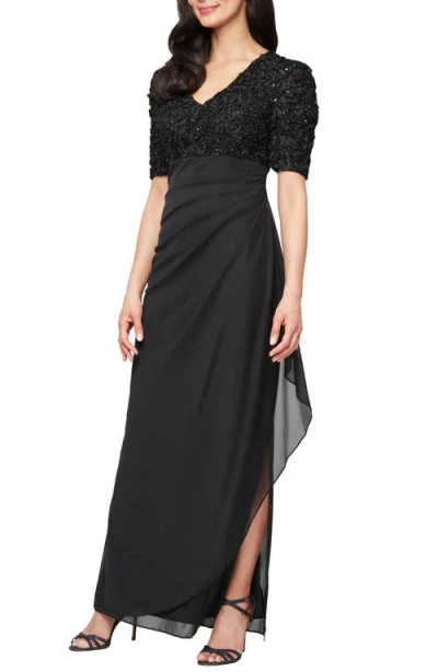 ALEX EVENINGS ALEX EVENINGS EMBELLISHED SHORT SLEEVE EMPIRE WAIST GOWN
