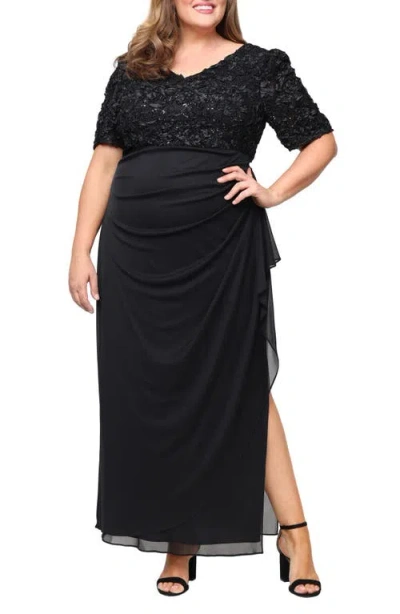 Alex Evenings Embellished Short Sleeve Empire Waist Gown In Black
