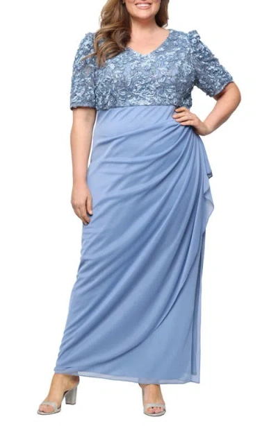 Alex Evenings Embellished Short Sleeve Empire Waist Gown In Blue