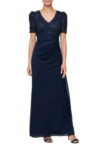 ALEX EVENINGS ALEX EVENINGS EMBELLISHED SHORT SLEEVE EMPIRE WAIST GOWN
