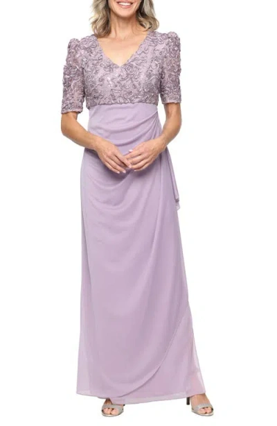Alex Evenings Embellished Short Sleeve Empire Waist Gown In Purple