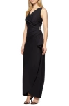 Alex Evenings Embellished Side Drape Column Formal Gown In Black