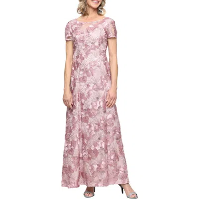 Alex Evenings Embellished Soutache A-line Evening Gown In Pink