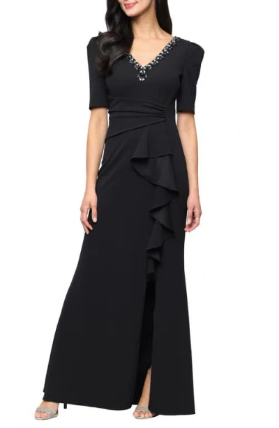 Alex Evenings Embellished Stretch Crepe Gown In Black