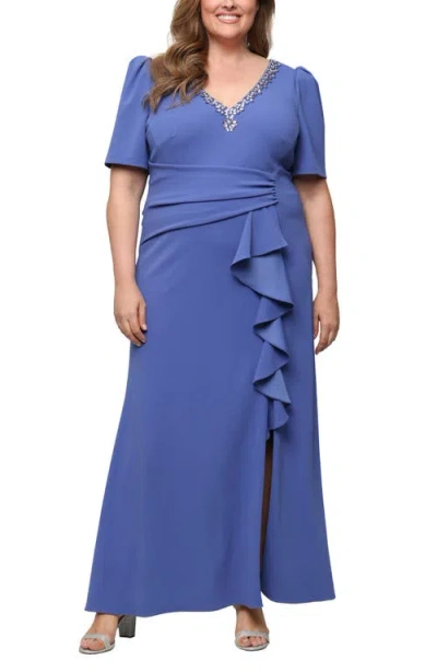 Alex Evenings Embellished Stretch Crepe Gown In Blue
