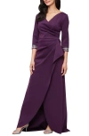 Alex Evenings Long Stretch Scuba Crepe Dress In Purple