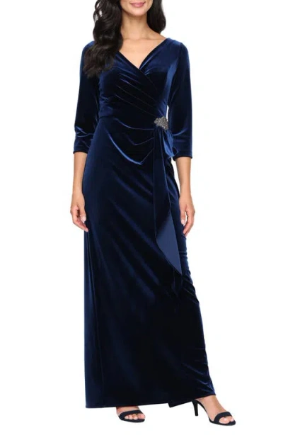 Alex Evenings Embellished Stretch Velvet Gown In Blue