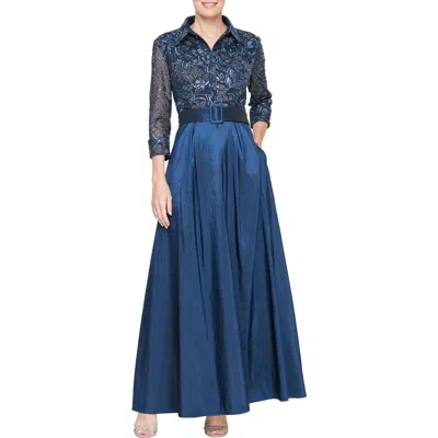 Alex Evenings Embroidered A-line Ballgown In Navy