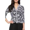 Alex Evenings Embroidered Illusion Sleeve Blouse In Black White